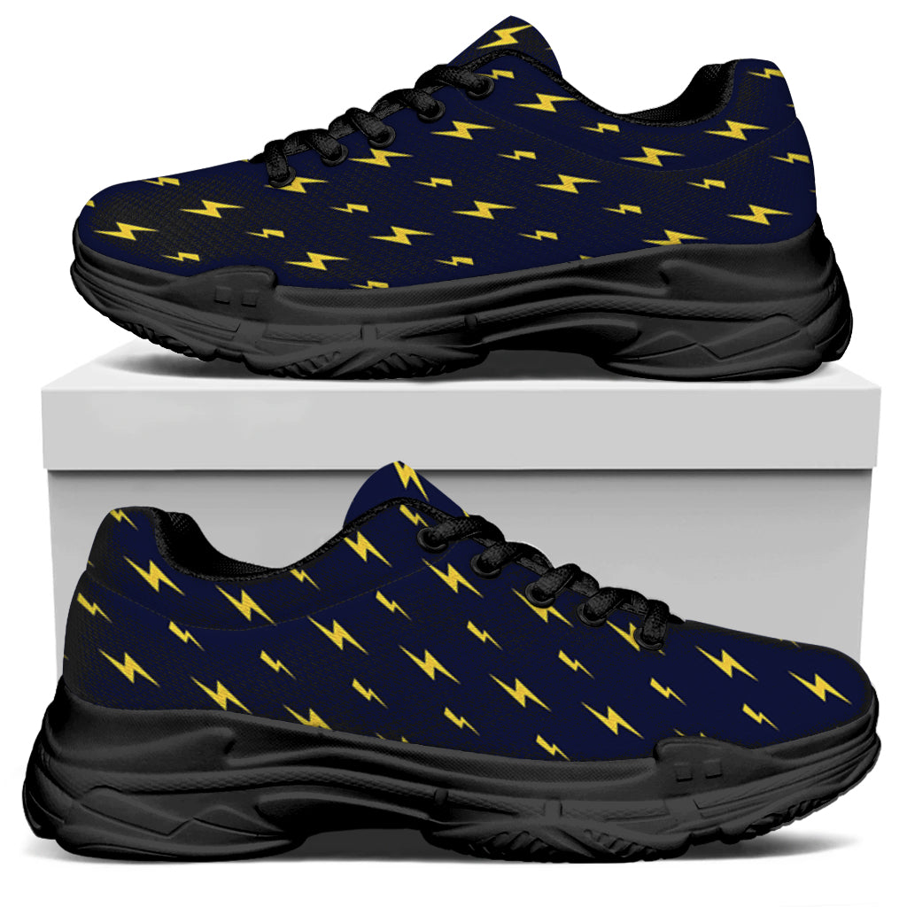 Yellow Lightning Bolts Pattern Print Black Chunky Shoes