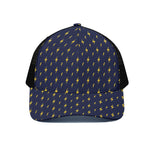 Yellow Lightning Bolts Pattern Print Black Mesh Trucker Cap