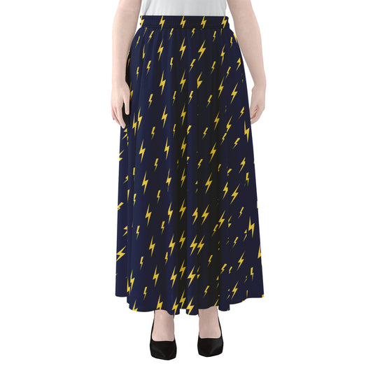 Yellow Lightning Bolts Pattern Print Chiffon Maxi Skirt