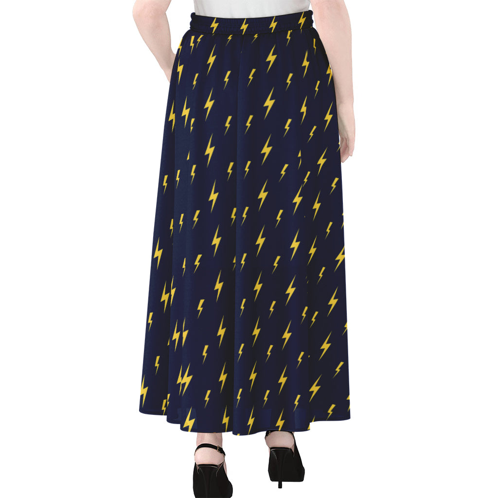 Yellow Lightning Bolts Pattern Print Chiffon Maxi Skirt
