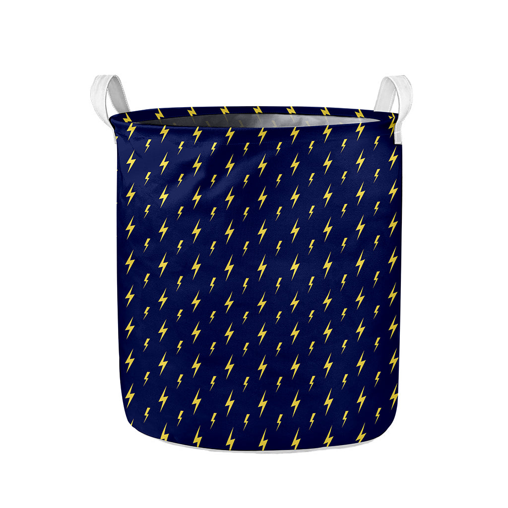 Yellow Lightning Bolts Pattern Print Collapsible Laundry Basket