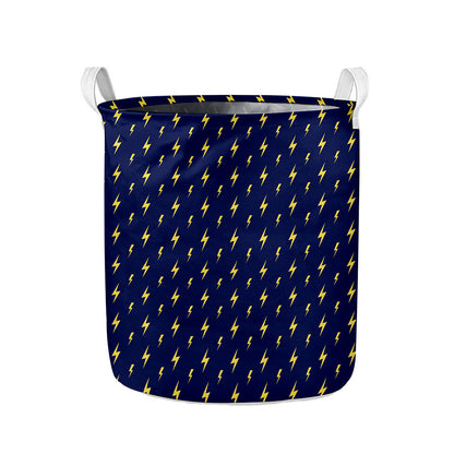 Yellow Lightning Bolts Pattern Print Collapsible Laundry Basket