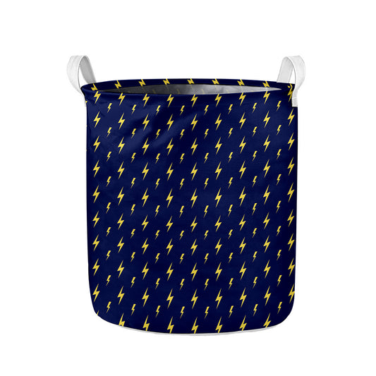Yellow Lightning Bolts Pattern Print Collapsible Laundry Basket