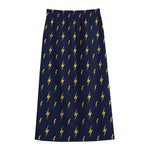 Yellow Lightning Bolts Pattern Print Cotton Front Slit Maxi Skirt