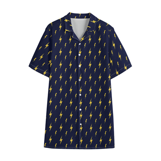 Yellow Lightning Bolts Pattern Print Cotton Hawaiian Shirt