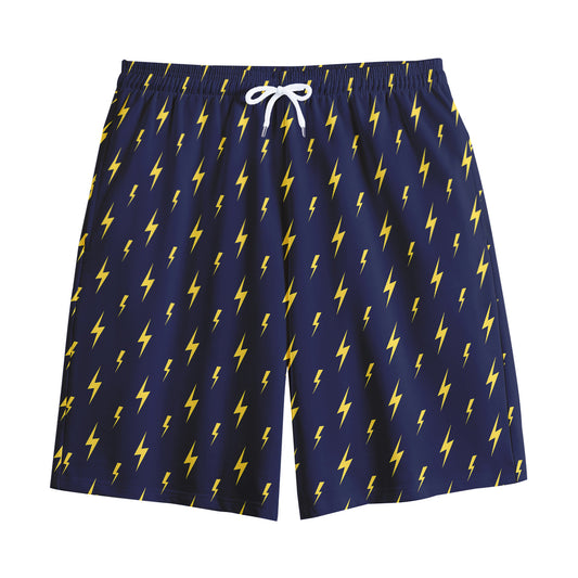 Yellow Lightning Bolts Pattern Print Cotton Shorts