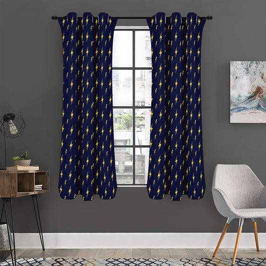 Yellow Lightning Bolts Pattern Print Curtain