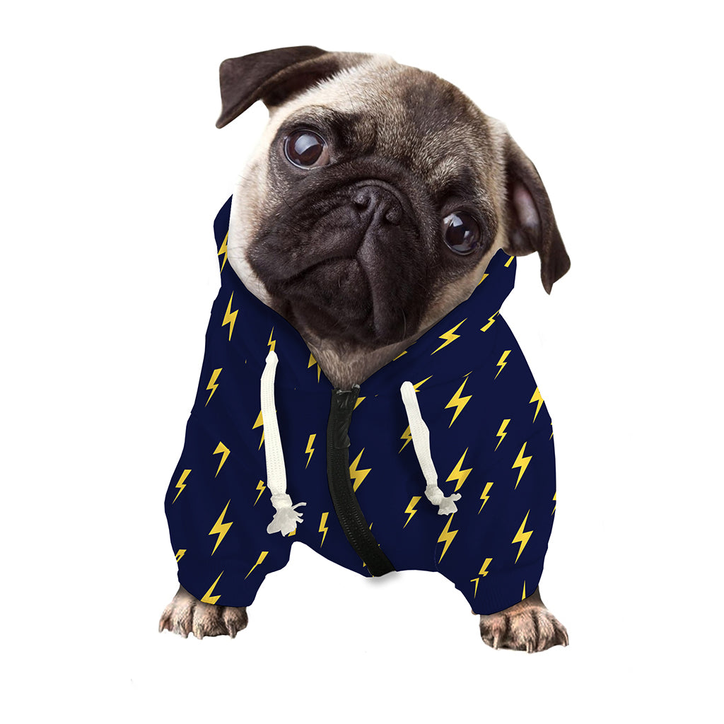 Yellow Lightning Bolts Pattern Print Dog Zip Up Hoodie