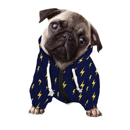 Yellow Lightning Bolts Pattern Print Dog Zip Up Hoodie