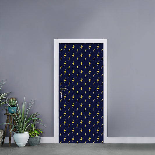 Yellow Lightning Bolts Pattern Print Door Sticker
