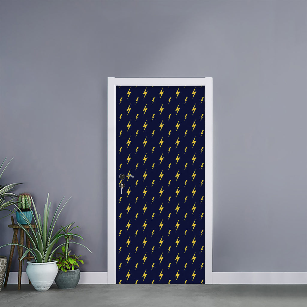 Yellow Lightning Bolts Pattern Print Door Sticker