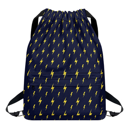 Yellow Lightning Bolts Pattern Print Drawstring Backpack