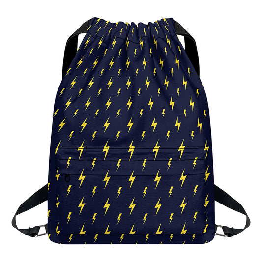 Yellow Lightning Bolts Pattern Print Drawstring Backpack
