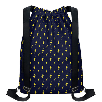 Yellow Lightning Bolts Pattern Print Drawstring Backpack