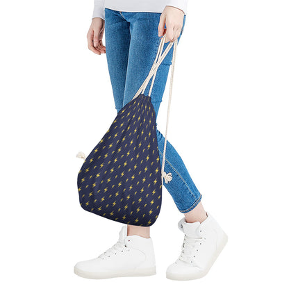 Yellow Lightning Bolts Pattern Print Drawstring Bag