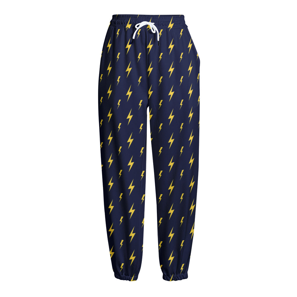 Yellow Lightning Bolts Pattern Print Fleece Lined Knit Pants