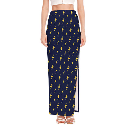 Yellow Lightning Bolts Pattern Print High Slit Maxi Skirt