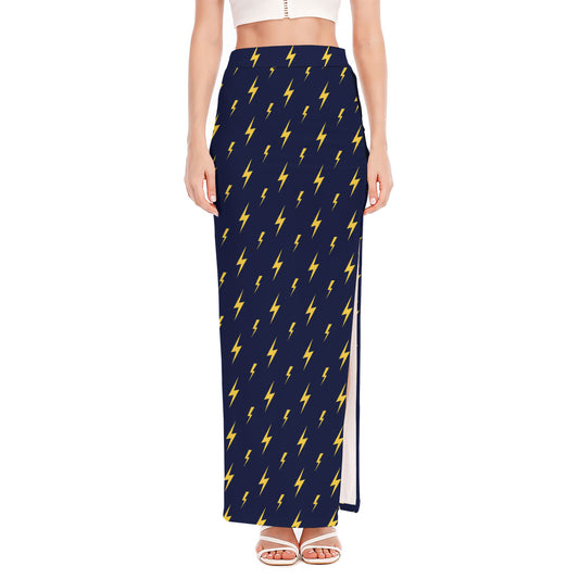 Yellow Lightning Bolts Pattern Print High Slit Maxi Skirt