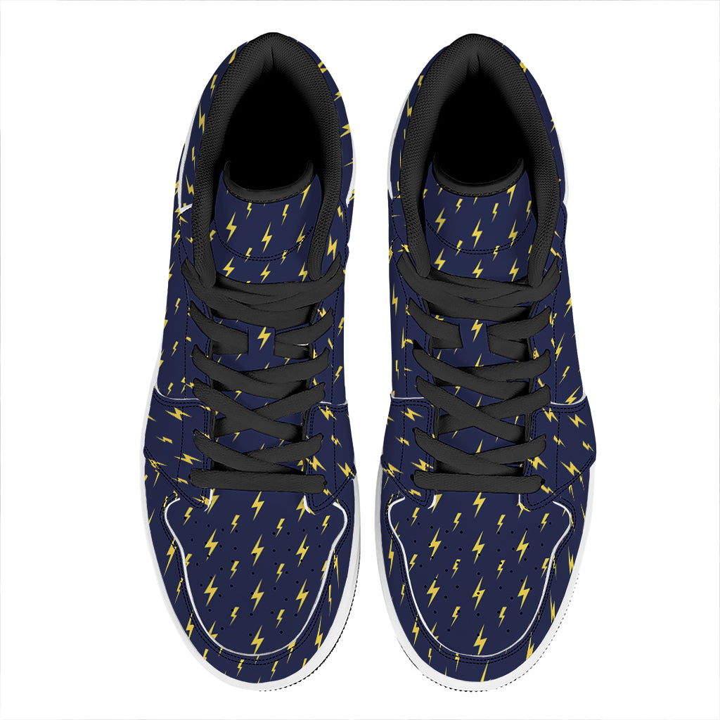 Yellow Lightning Bolts Pattern Print High Top Leather Sneakers