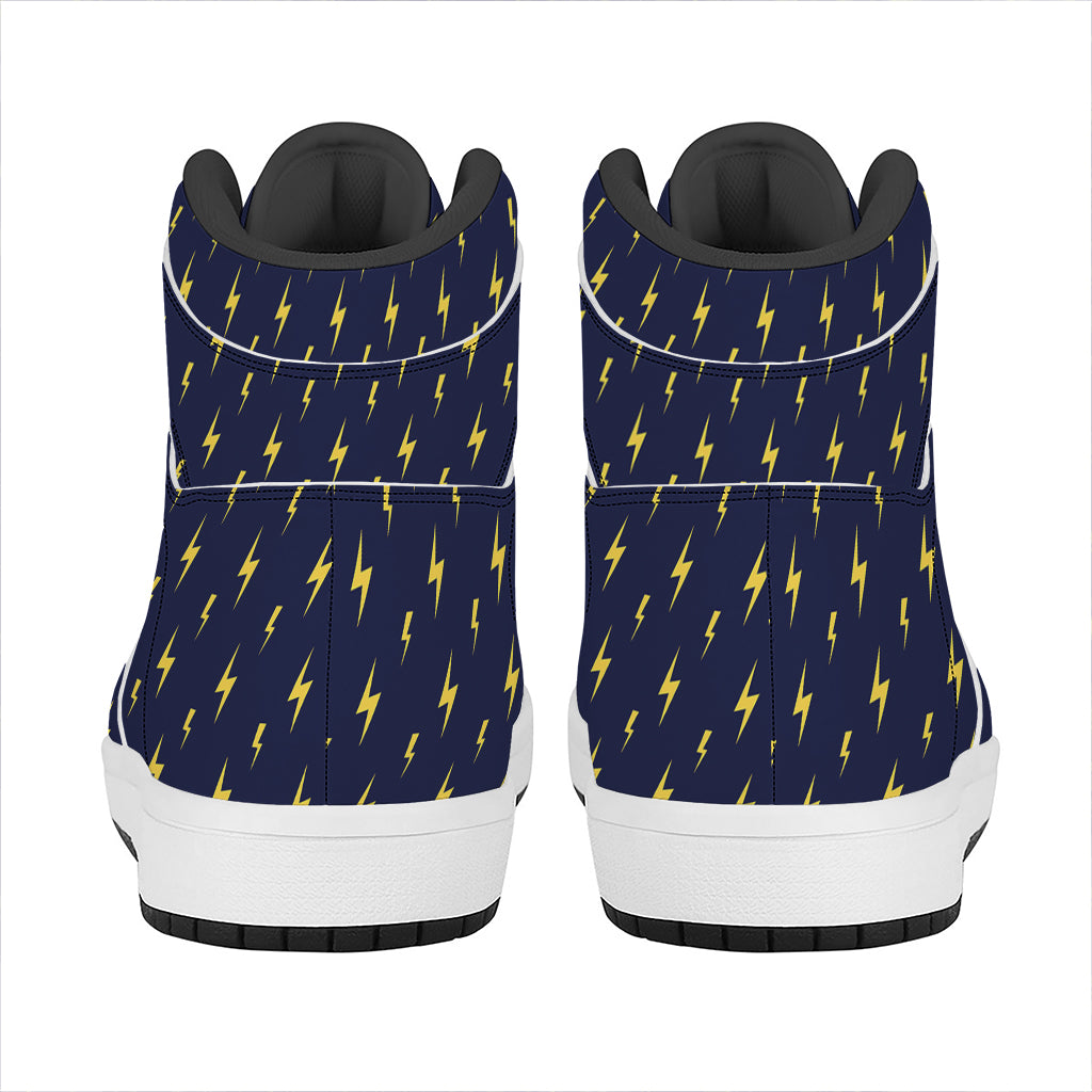 Yellow Lightning Bolts Pattern Print High Top Leather Sneakers