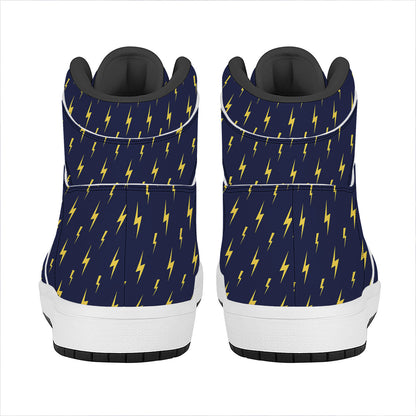 Yellow Lightning Bolts Pattern Print High Top Leather Sneakers