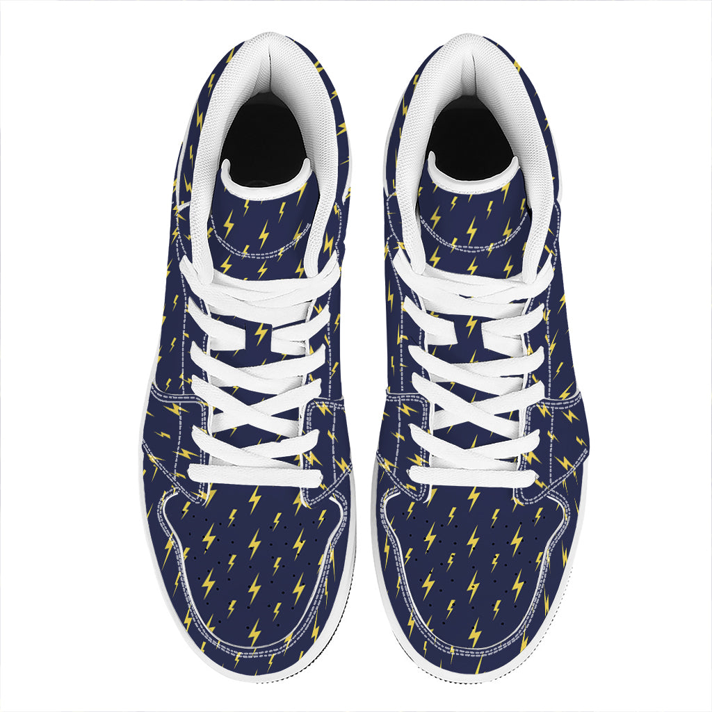 Yellow Lightning Bolts Pattern Print High Top Leather Sneakers