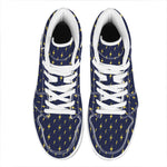 Yellow Lightning Bolts Pattern Print High Top Leather Sneakers