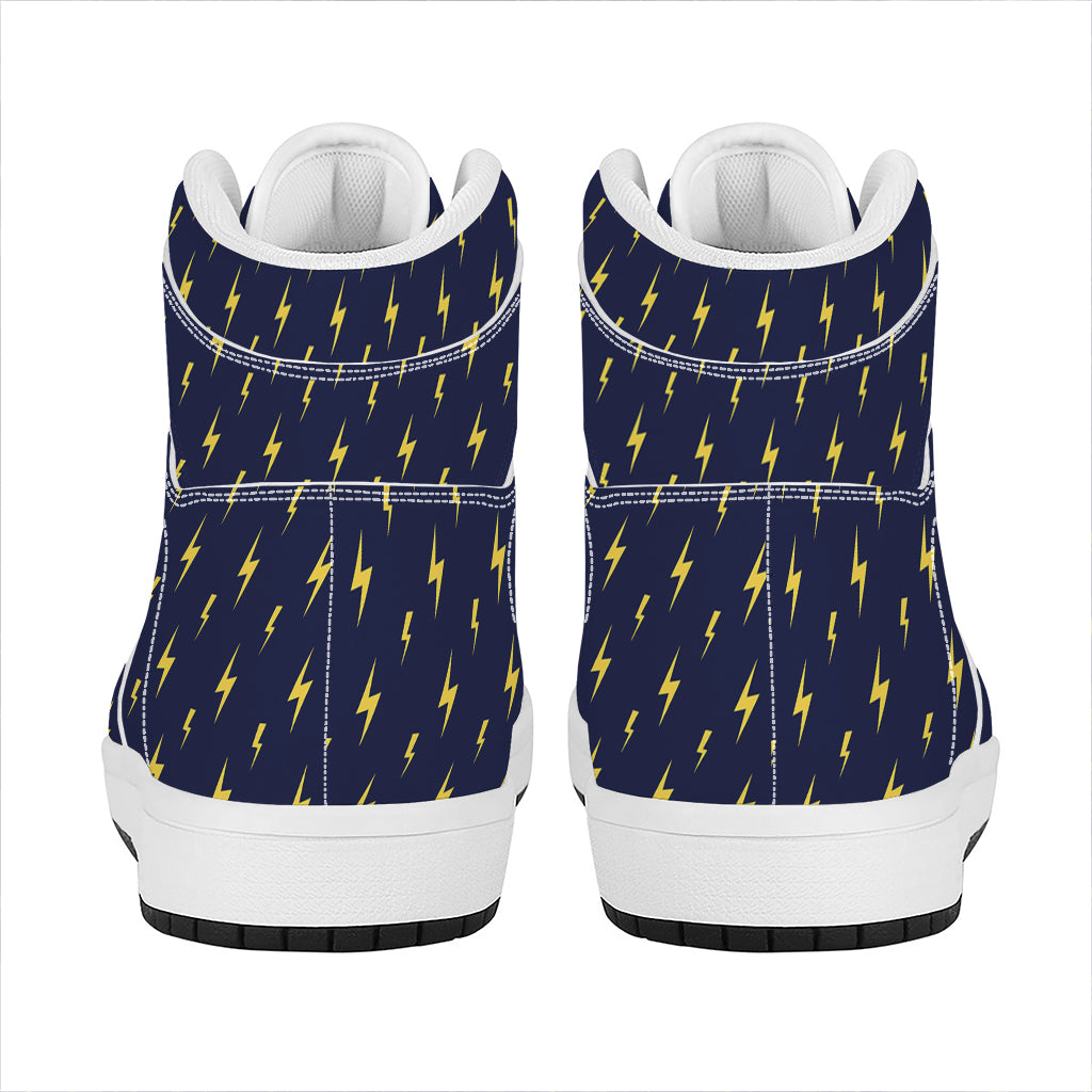 Yellow Lightning Bolts Pattern Print High Top Leather Sneakers