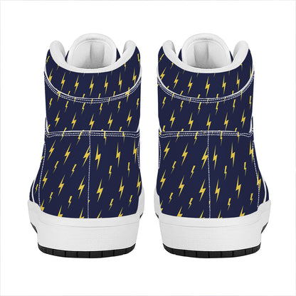 Yellow Lightning Bolts Pattern Print High Top Leather Sneakers