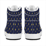 Yellow Lightning Bolts Pattern Print High Top Leather Sneakers