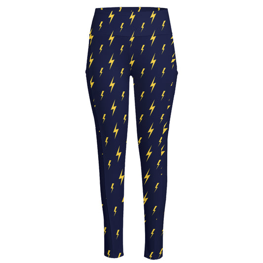 Yellow Lightning Bolts Pattern Print High-Waisted Pocket Leggings