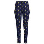 Yellow Lightning Bolts Pattern Print High-Waisted Pocket Leggings