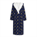 Yellow Lightning Bolts Pattern Print Hooded Bathrobe