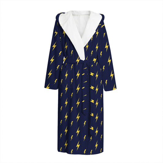 Yellow Lightning Bolts Pattern Print Hooded Bathrobe