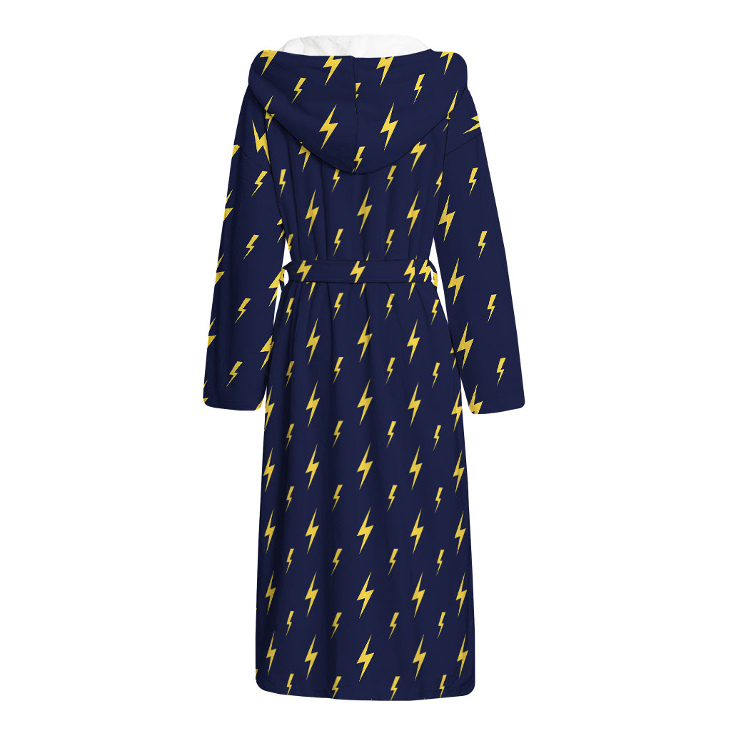 Yellow Lightning Bolts Pattern Print Hooded Bathrobe