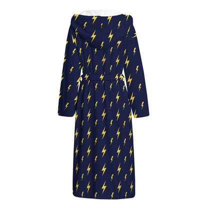 Yellow Lightning Bolts Pattern Print Hooded Bathrobe