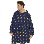 Yellow Lightning Bolts Pattern Print Hoodie Blanket