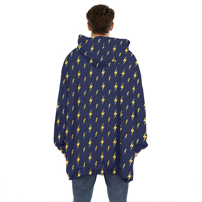 Yellow Lightning Bolts Pattern Print Hoodie Blanket