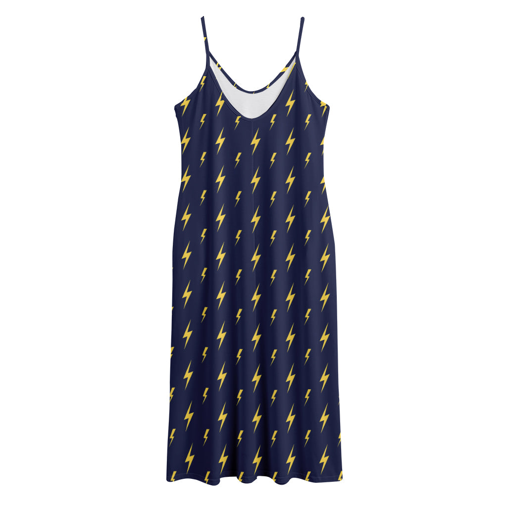 Yellow Lightning Bolts Pattern Print Jersey Midi Cami Dress