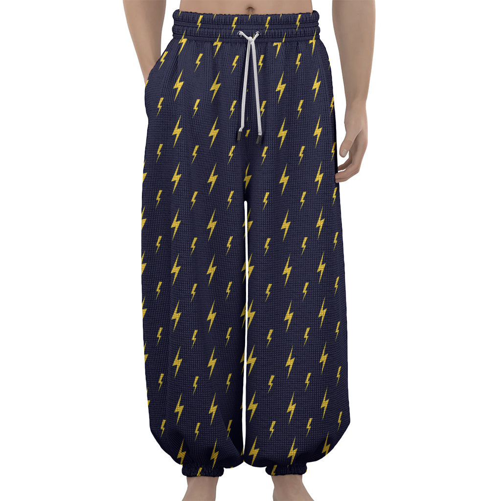 Yellow Lightning Bolts Pattern Print Lantern Pants