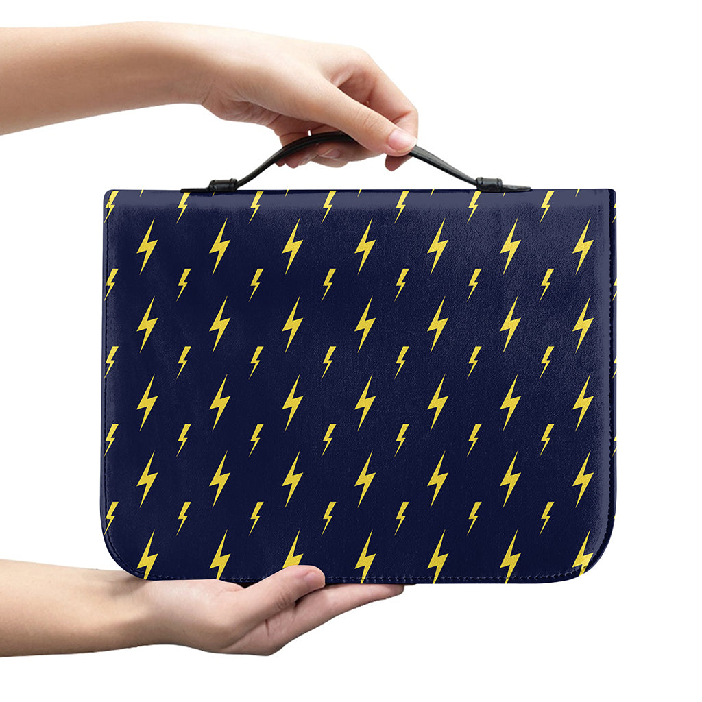 Yellow Lightning Bolts Pattern Print Leather Bible Cover