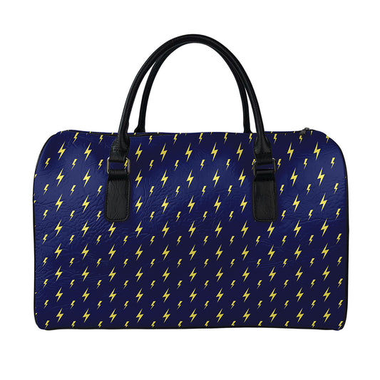 Yellow Lightning Bolts Pattern Print Leather Duffle Bag