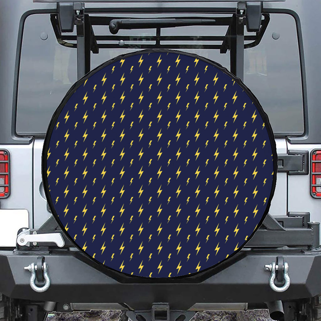Yellow Lightning Bolts Pattern Print Leather Spare Tire Cover
