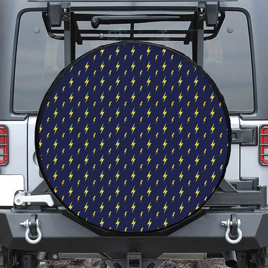 Yellow Lightning Bolts Pattern Print Leather Spare Tire Cover