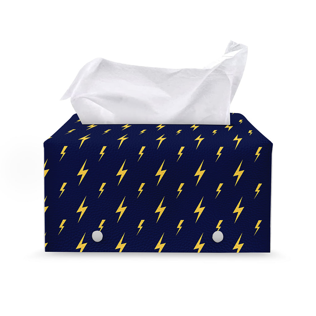 Yellow Lightning Bolts Pattern Print Leather Tissue Box Cover
