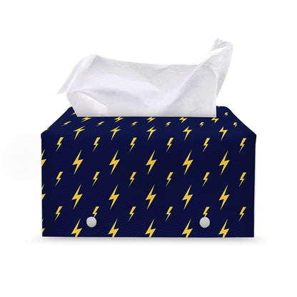 Yellow Lightning Bolts Pattern Print Leather Tissue Box Cover
