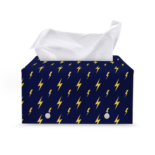Yellow Lightning Bolts Pattern Print Leather Tissue Box Cover