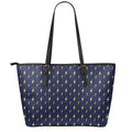 Yellow Lightning Bolts Pattern Print Leather Tote Bag With Zipper