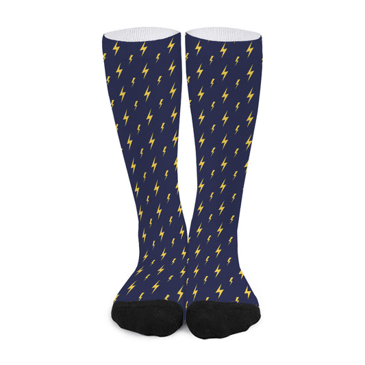 Yellow Lightning Bolts Pattern Print Long Socks