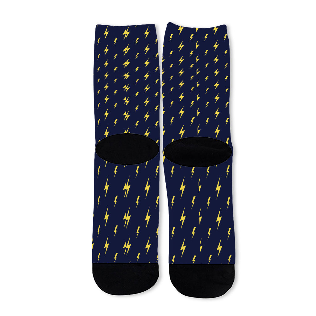 Yellow Lightning Bolts Pattern Print Long Socks